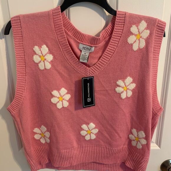 Just Polly New York Size 3X Pink Floral Knit Vest - Picture 1 of 3